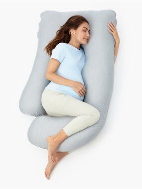 NWT Momcozy U Shaped Cooling Fabric Pregnancy Pillow, Light Grey